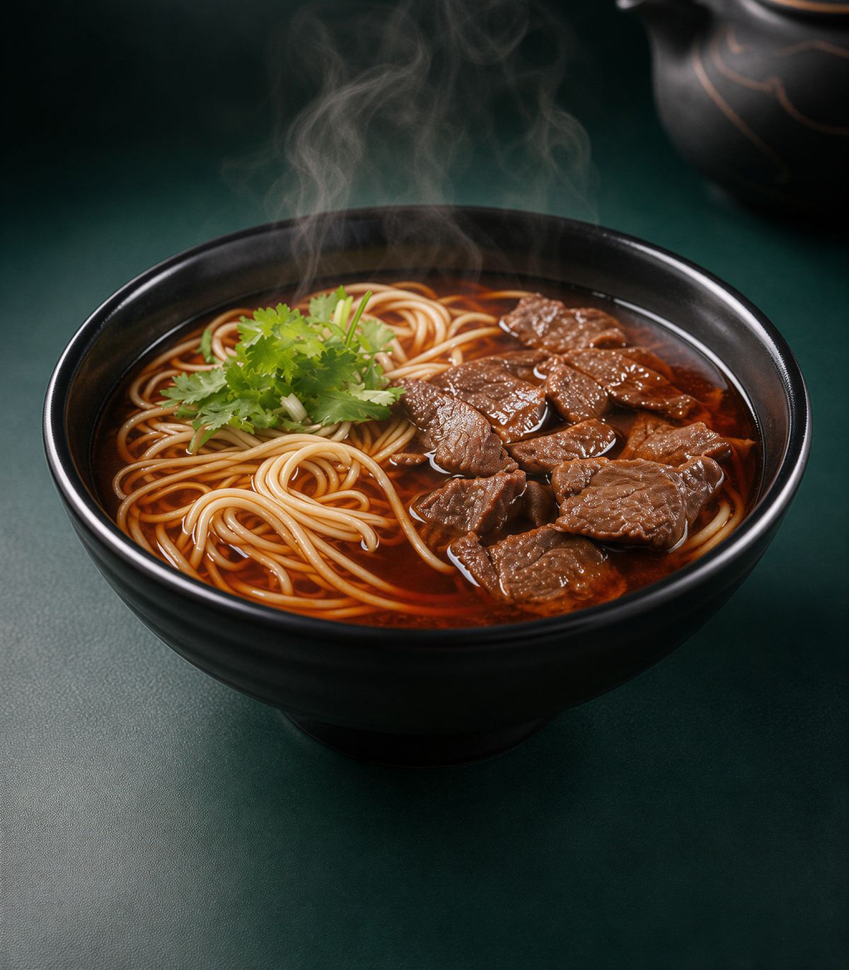 Selangor Braised Beef Noodle Soup: handmade noodles with braised beef in a dark red broth